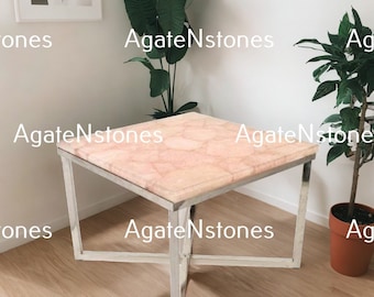 Handmade Rose Quartz Agate Coffee Table Top: Natural Pink Gemstone