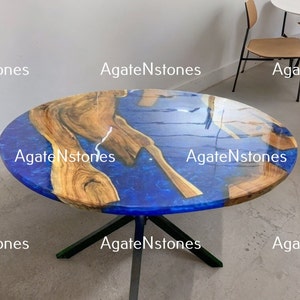 Ocean Blue Handmade Epoxy Side Table | Round Coffee Table with Natural Wood Cast in Blue Resin | Unique Coffee Table Home Decor