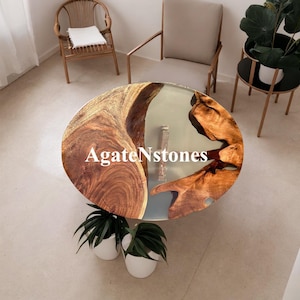 Buy Clear Epoxy Resin Round Coffee Table, Sofa Center Table,Acacia Wooden Smoky Epoxy Table Living Room Decor Table Top