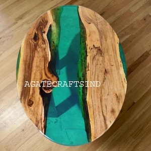 Teal Green Epoxy Resin Coffee Table: Handmade Rustic Wood River Table