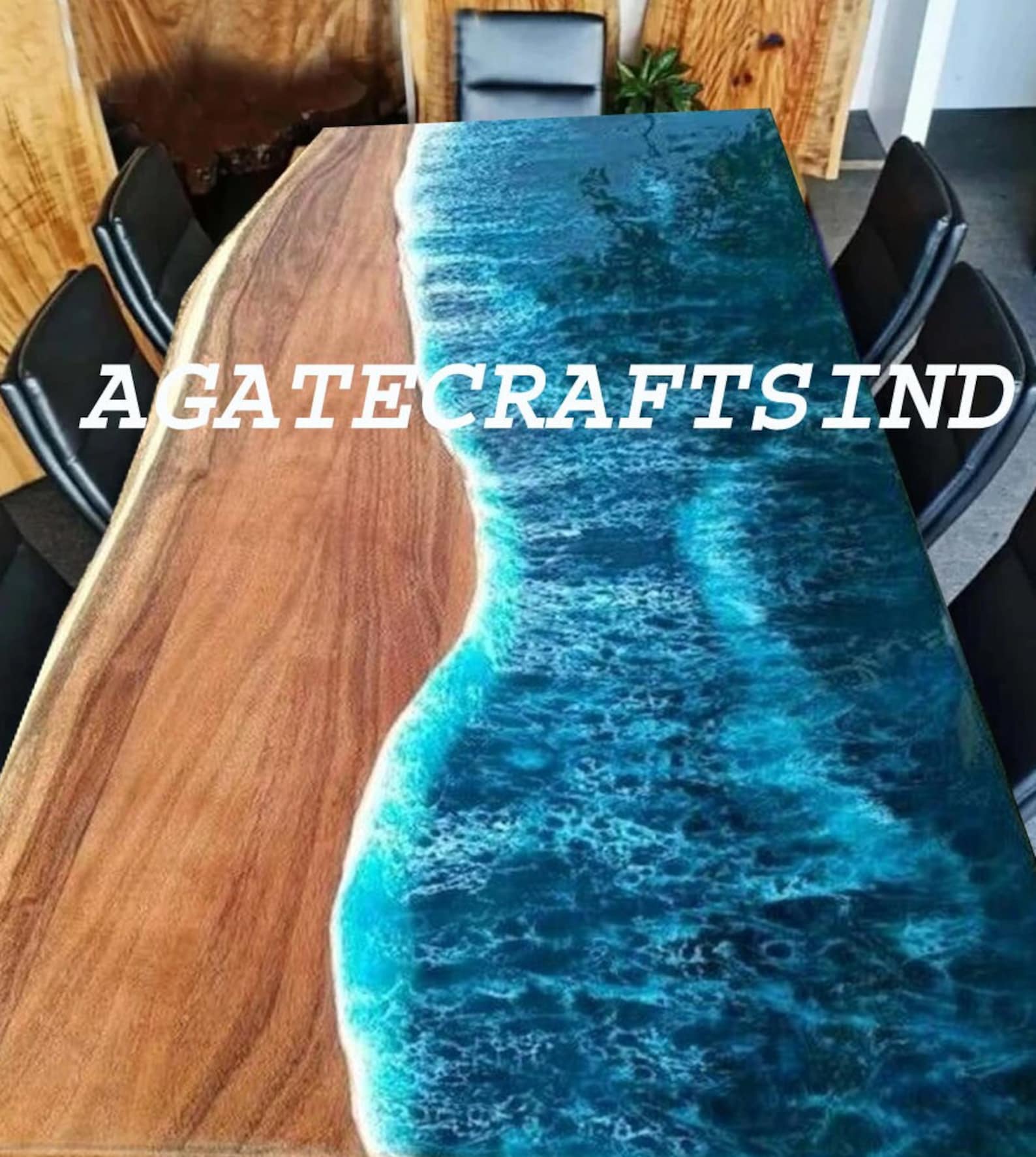 Handmade Acacia Wood Ocean Wave Epoxy Resin Table: River Table Top - Etsy