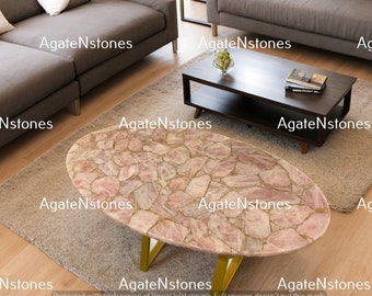 Handmade Rose Quartz Agate Table Top: Luxury Home Decor