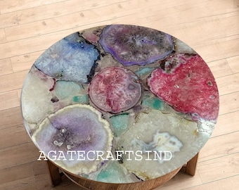 Handmade Agate Stone Coffee Table Top | Luxury Gemstone Slice