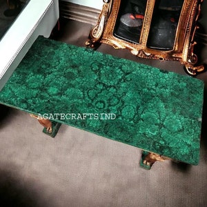 Tampo de mesa retangular natural de malaquita, mesa de jantar, mesa de centro, decoração aleatória de luxo, arte artesanal, cozinha e sala de jantar, laje de decoração