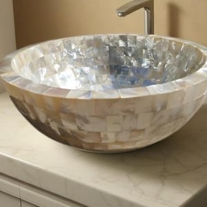 Handcrafted Mother of Pearl Sink: Gemstone Bathroom Decor