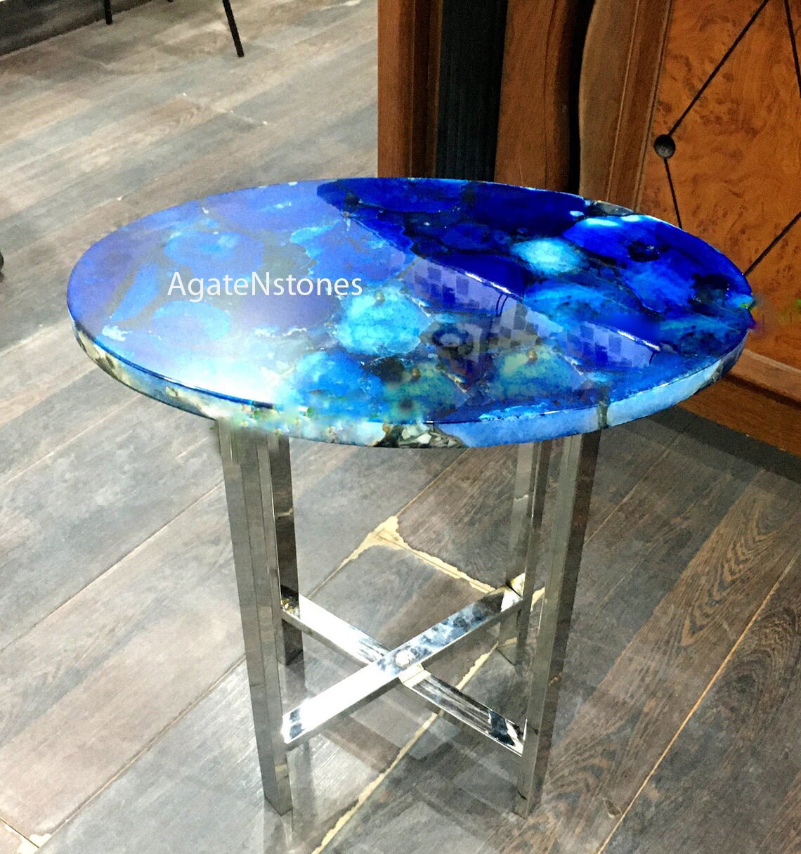 Blue Agate Side Table Top Mild Blue Agate Side Table Oval Etsy