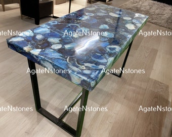 Handmade Blue Agate Dining Tabletop: Gemstone Slab, Modern Decor