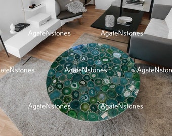 Handmade Round Green Agate Coffee Table: Luxury Centerpiece
