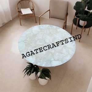 Elegant White Quartz Round Coffee Table – Luxury Handcrafted Semi-Precious Stone, Agate Bedside Table For Home Decor Furniture