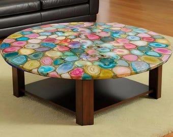 Handmade Multi-Color Agate Coffee Table: Luxury Gemstone Centerpiece