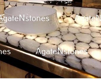 Natural White Agate Dining Table: Handmade Luxury Stone Tabletop