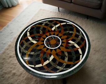 Pietra Dura Black Marble Table Top – Handmade Floral Inlay