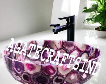 Agate Sink, Purple Agate Round Sink, Wash Basin, Agate Countertop Sink, Agate Bathroom Sink, Bathroom Vanity Decor Interior