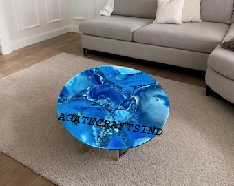 Handmade Blue Agate Table Top: Round Stone Coffee, Dining, Sofa Center Table