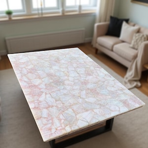 Rose Quartz Rectangular Dining Table – Handcrafted Pink Gemstone Table Top for Luxury Home & Kitchen Decor Furniture