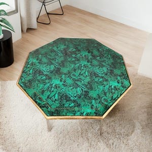 Handmade Malachite Marble Octagon Table Top – Luxury Green Gemstone Coffee, Dining Table for Living Room, Kitchen & Elegant Home Decor