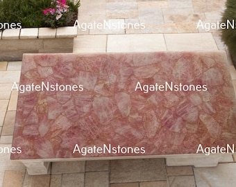 Handmade Rose Quartz Tabletop Slab: Pink Gemstone Accent