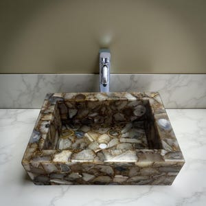 Wild Agate Stone Sink | Handmade Natural Agate Wash Basin for Bathroom or Kitchen | Luxury Crystal Vessel Sink