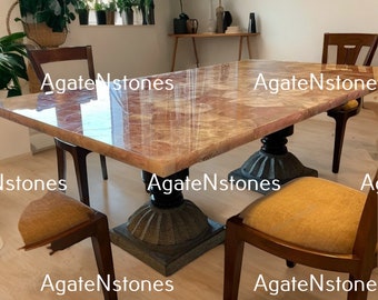 Handmade Rose Quartz Dining Table Top: Agate Center Table