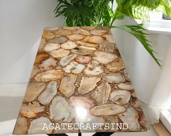 Brown Agate Rectangular Dining Table Top | Natural Stone Slab, Luxury Home Decor