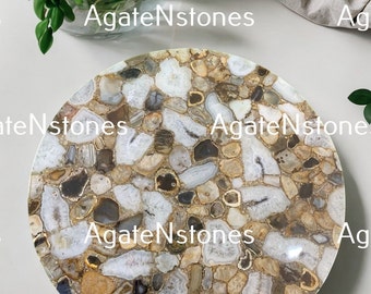 Handmade Agate Round Coffee Table: Gemstone Living Room Decor