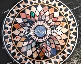 Black Marble Inlay Coffee Table Top – Handmade Mosaic Art Bar Table for Living Room, Drying Area, Home Interior Decor & Unique Gifts