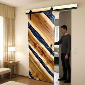Luxury Epoxy Sliding Barn Door | Handcrafted Resin & Wood Door for Modern Homes | Custom Interior Sliding Door for Living Room, Bedroom