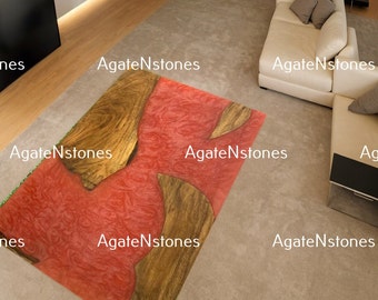 Handcrafted Red Epoxy Resin River Table: Live Edge Walnut Wood