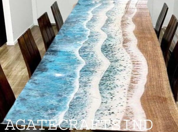 Ocean Wave Epoxy Resin Dining Table: Handmade Coastal Art Furniture - Etsy