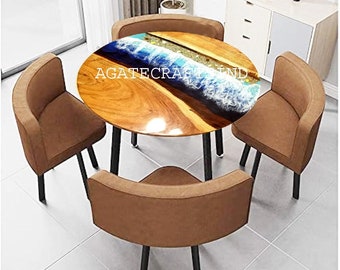 Tablero de mesa de resina oceánica a medida: mesa de comedor de madera con borde natural