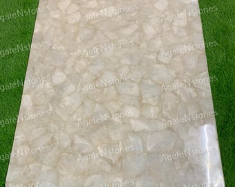 Handmade White Agate Dining Table Top: Custom Natural Stone