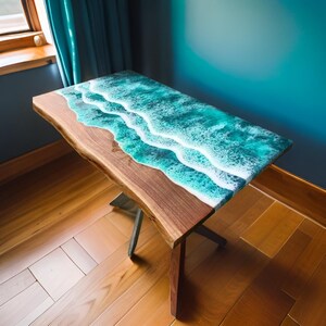 Custom Ocean Wave Epoxy Table – Live Edge Resin River Dining, Center Table for Modern Home & Office Decor Furniture