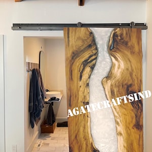 Barn Door ,White epoxy Sliding Barn Door ,Epoxy Barn Door ,Live Edge Resin Door, Handmade Epoxy Resin River Door, Custom Made Hanging Door