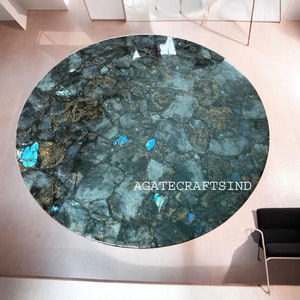 Labradorite Countertop Agate Table – Luxury Stone Coffee, Dining & Side Table | Round Marble Table Top for Elegant Home Décor Furniture