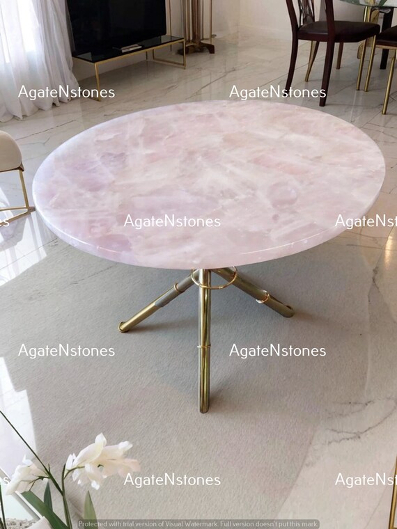 Handmade Rose Quartz Table Top: Luxury Gemstone Slab