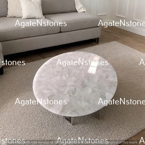 Handmade White Quartz Table Top – Luxury Quartz Stone Coffee Table, Sofa Side & Kitchen Table Top for Elegant Living Décor Furniture