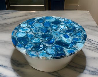 Handmade Blue Agate Stone Coffee Table Top: Custom Home Decor