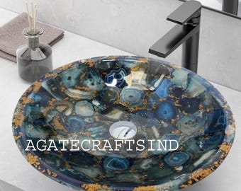 Blue Agate Stone Sink: Luxury Bathroom Vanity Basin