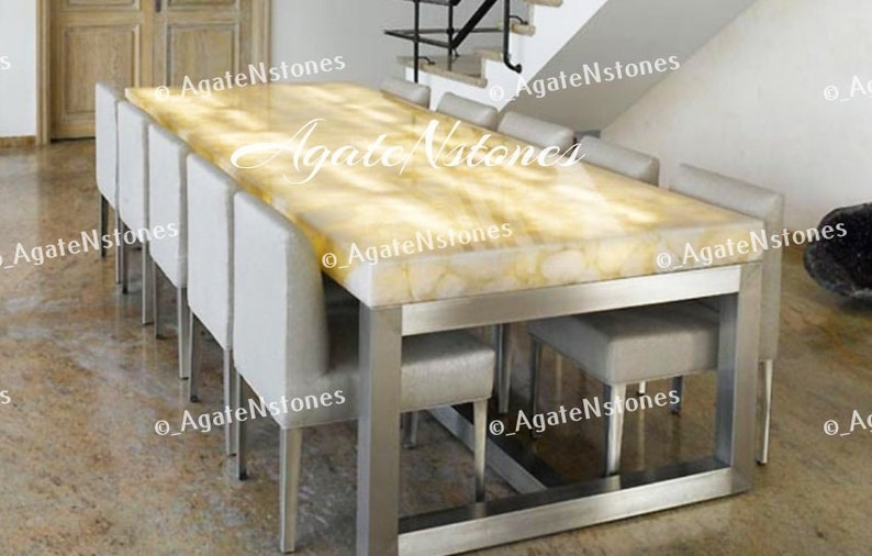 Natural Agate White Quartz Stone Dining Table Custom Table Etsy