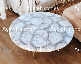 Handmade Salt Agate Coffee Table: Luxury Round Gemstone Center Table