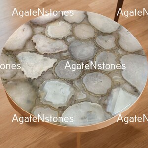 Handcrafted White Agate Stone Tables – Salt Agate Round Coffee Table, Bedroom Side Table, and Custom End Table Tops