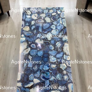Blue Agate Table Top – Luxury Semi-Precious Gemstone Center Table for Living Room | Polished Crystal Stone Furniture for Modern Home Decor