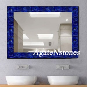 Blue Lapis Stone Wall Mirror with Gems Wall Hanging Modern Mirror/for Bathroom Mirror/Hallway Wall Decor/Hanging Mirror/Living Room Mirror