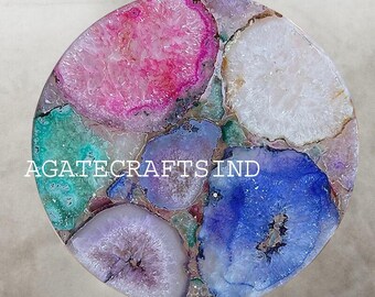 Multi-Color Agate Coffee Table Top: Luxury Crystal Accent Table