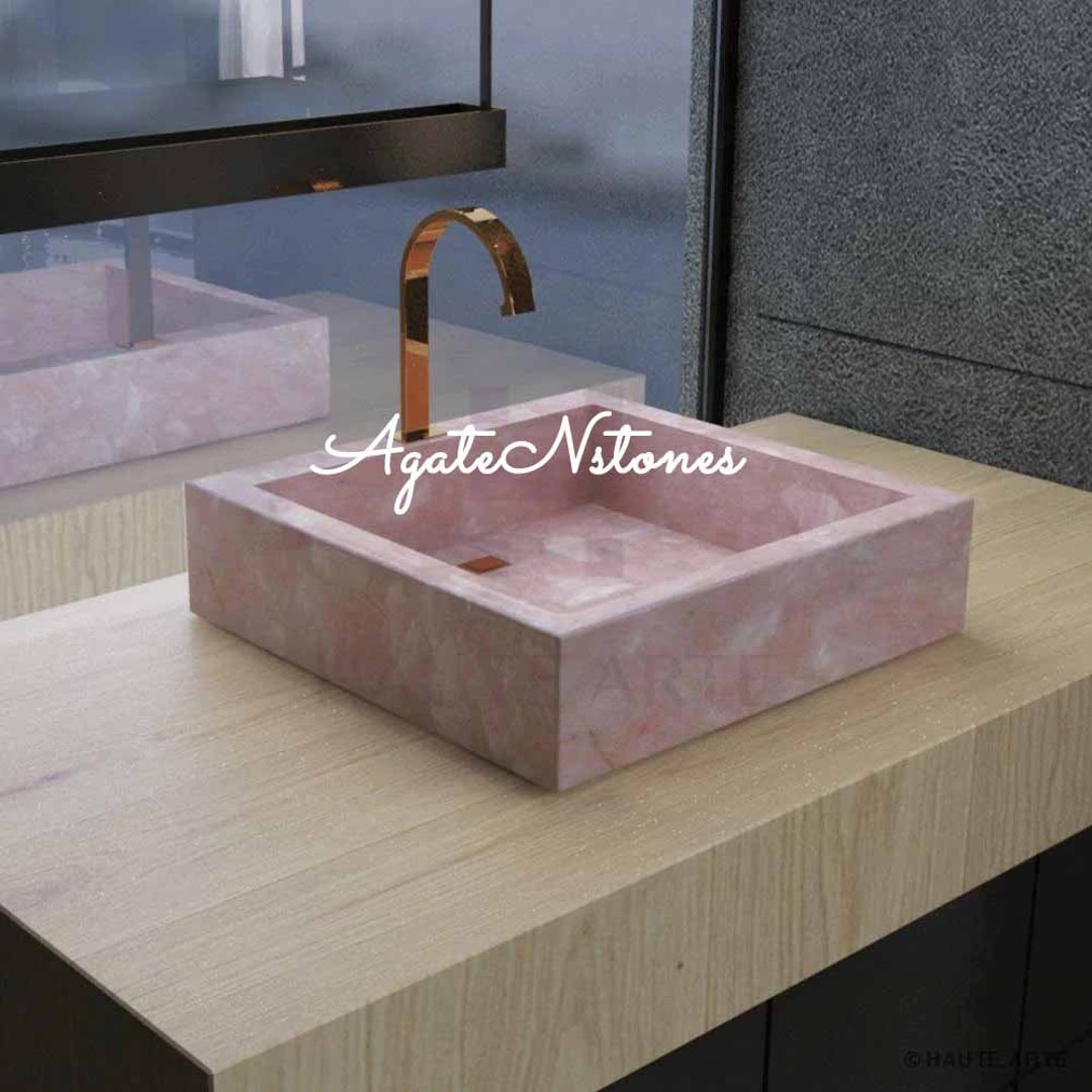 Rose Quartz Sink, Pink Quartz Wash Basin, Gems Stone Sink, Bathroom ...