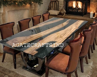 Handcrafted Epoxy Resin Walnut Table: Live Edge Modern Decor