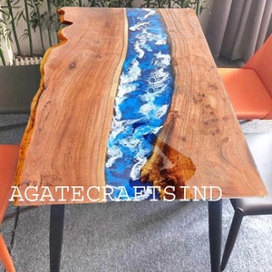 Luxury Live Edge Ocean Epoxy Resin Dining Table | Handmade Wave River Table | Coastal & Modern Home Decor Furniture