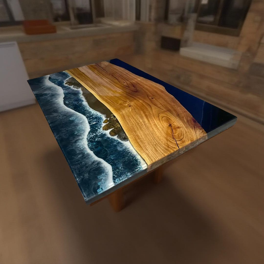 Handmade Ocean Epoxy Resin Table | Beach Wave Wood, Coastal Decor - Etsy