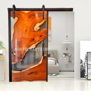 Clear Barn Door ,Wall-Mounted Sliding Barn Door ,Epoxy Barn Door ,Live Edge Resin Door, Handmade Epoxy River Door, Custom Made Hanging Door