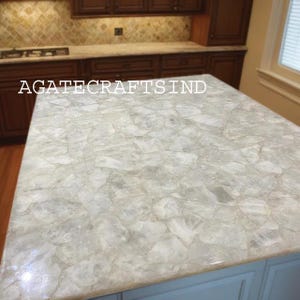 White Quartz Rectangular Dining Table Top | Quartz Stone Kitchen Countertop, Office Desk Handmade Home Decor Furniture